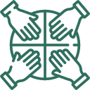 Icône montrant différentes mains symbolisant le partage